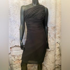 Black One Shoulder Gathered Back Scarf Dress